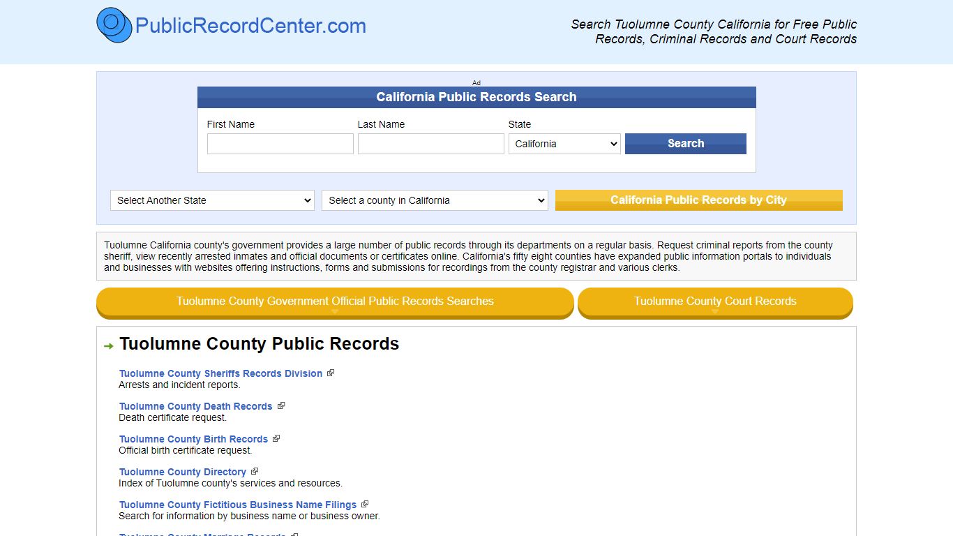 Tuolumne County California Free Public Records - Court ...